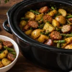 Crockpot swamp potatoes with smoked sausage, potatoes and green beans