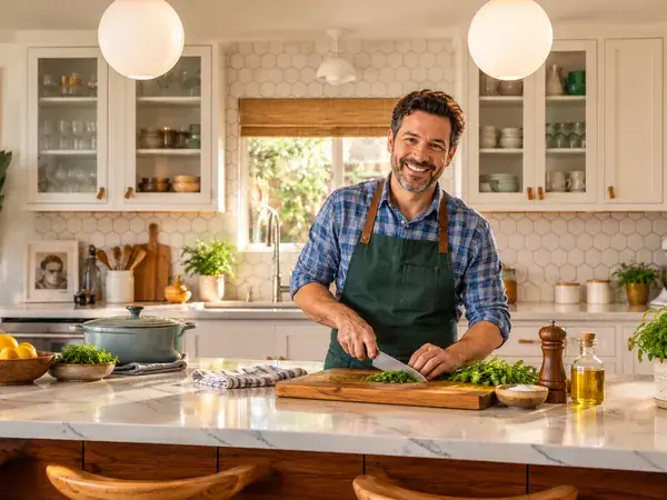YumUp Recipes chef preparing homemade recipes in a modern kitchen